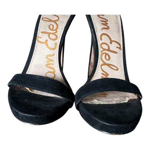 Sam Edelman Black Suede Stiletto Heels Open Toe Sandals Shoes Date Night Size 9 - Picture 7 of 11